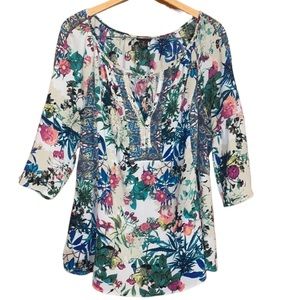 •NEW DIRECTIONS•COLORFUL FLORAL 3/4 BELL SLEEVE BLOUSE SIZE 3X 100% POLYESTER